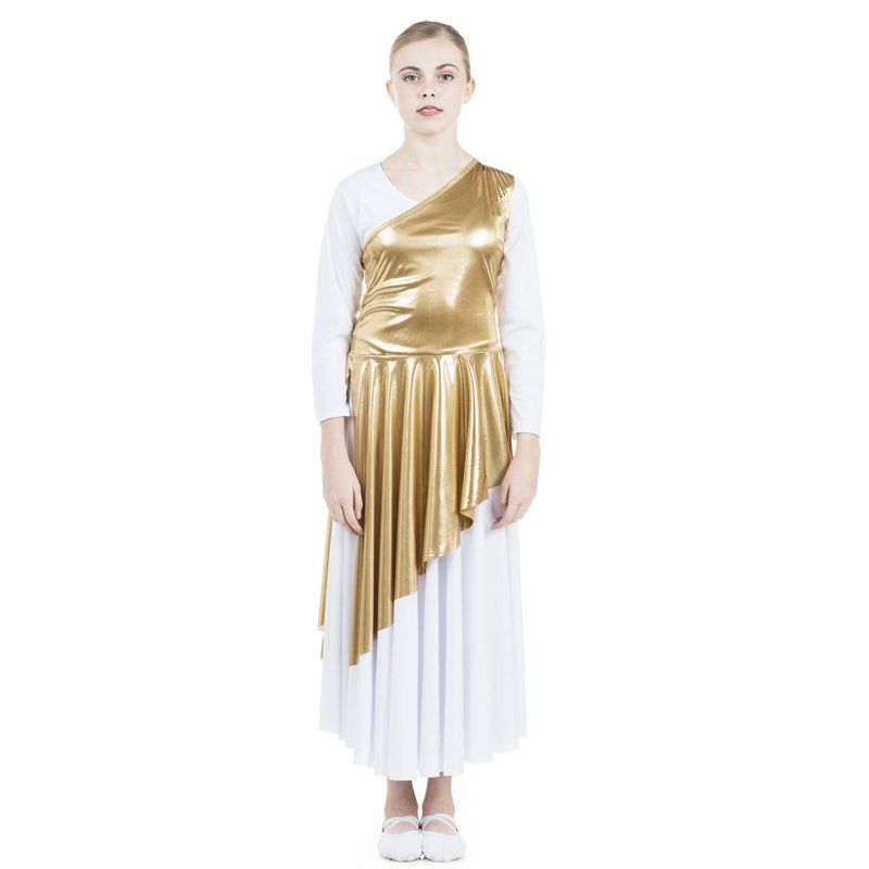 Danzcue Girlâ€™s Asymmetrical Dance Tunic Praise Dance Tunic for Girl (White Dress Not Included), Gold, Large-X-Large - Image 4
